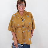 Faux Suede Embroidered Capelet / Top