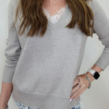 V-Neck L/S Sweater W/ Lace