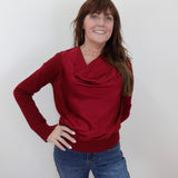 L/S Drape Neck Hybrid Sweater