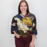 Floral Cinched Sleeve Pop Over Top