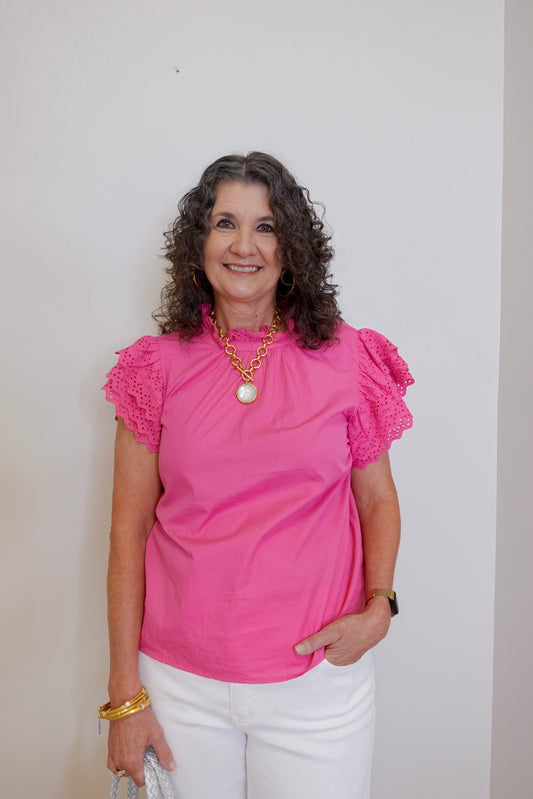 Eyelet Ruffle Sleeve Top