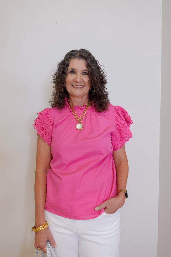 Eyelet Ruffle Sleeve Top