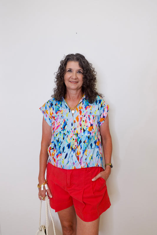 Wrap Blouse W/ Tabbed Cuffs