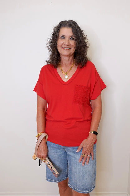 S/S Frill V-Neck Top