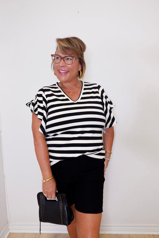Stripe Flutter Sleeve Top