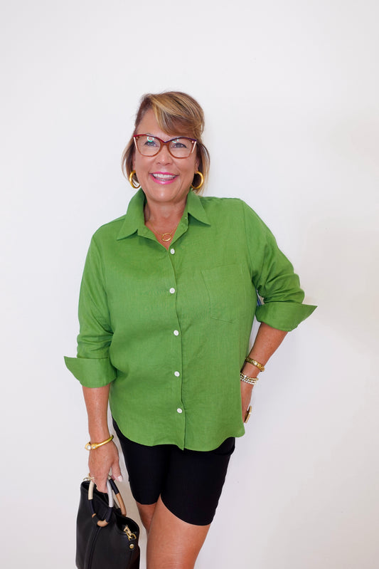 Linen Ruched Sleeve Shirt