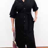 Belted Dress W/ Puff Sleeves - TresChicTexas