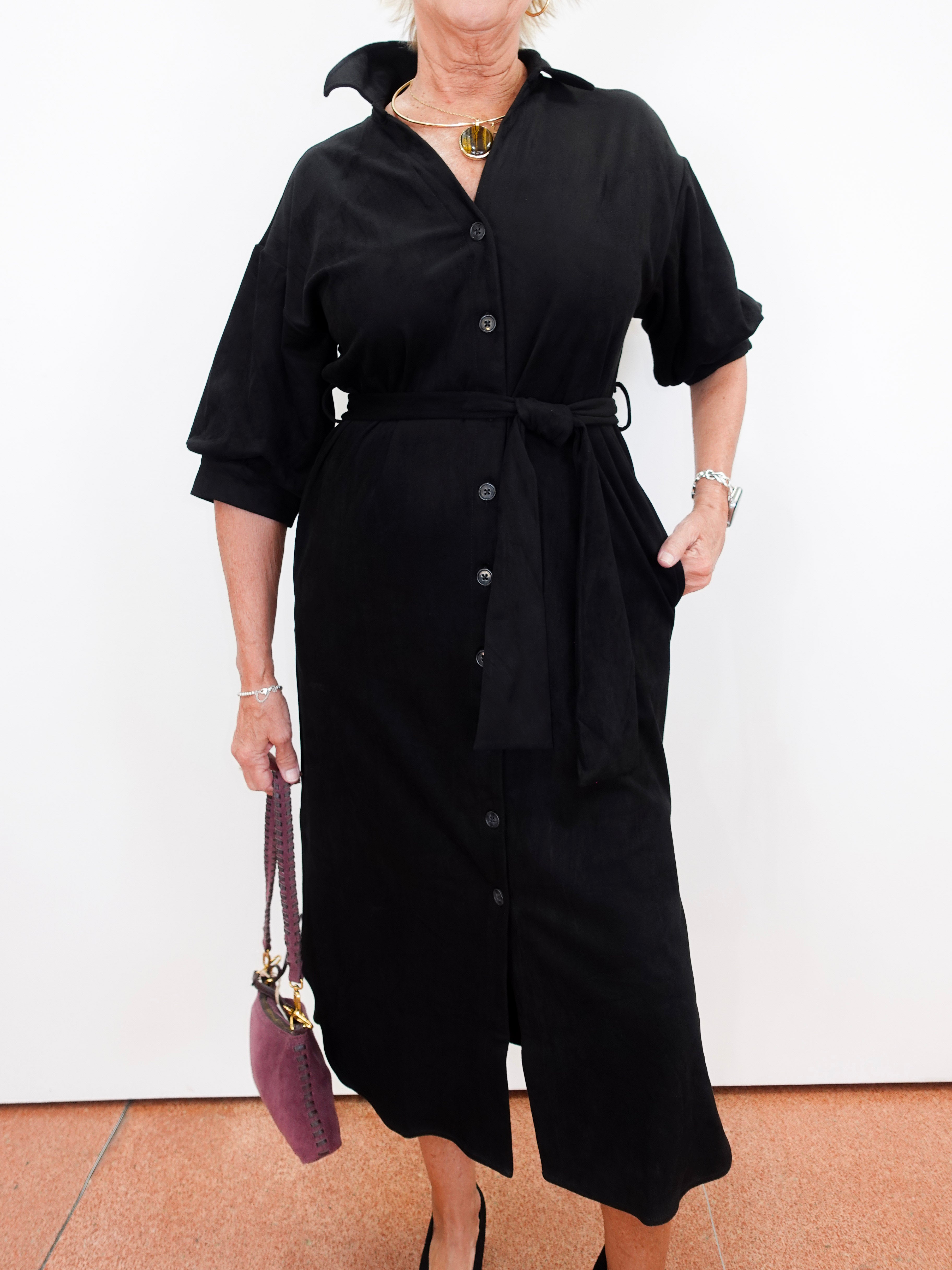 Belted Dress W/ Puff Sleeves - TresChicTexas