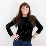 Long Puff Sleeve Crew Neck Sweater W/ Pearls - TresChicTexas