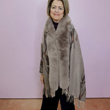 Faux Fur Trim Wool Wrap