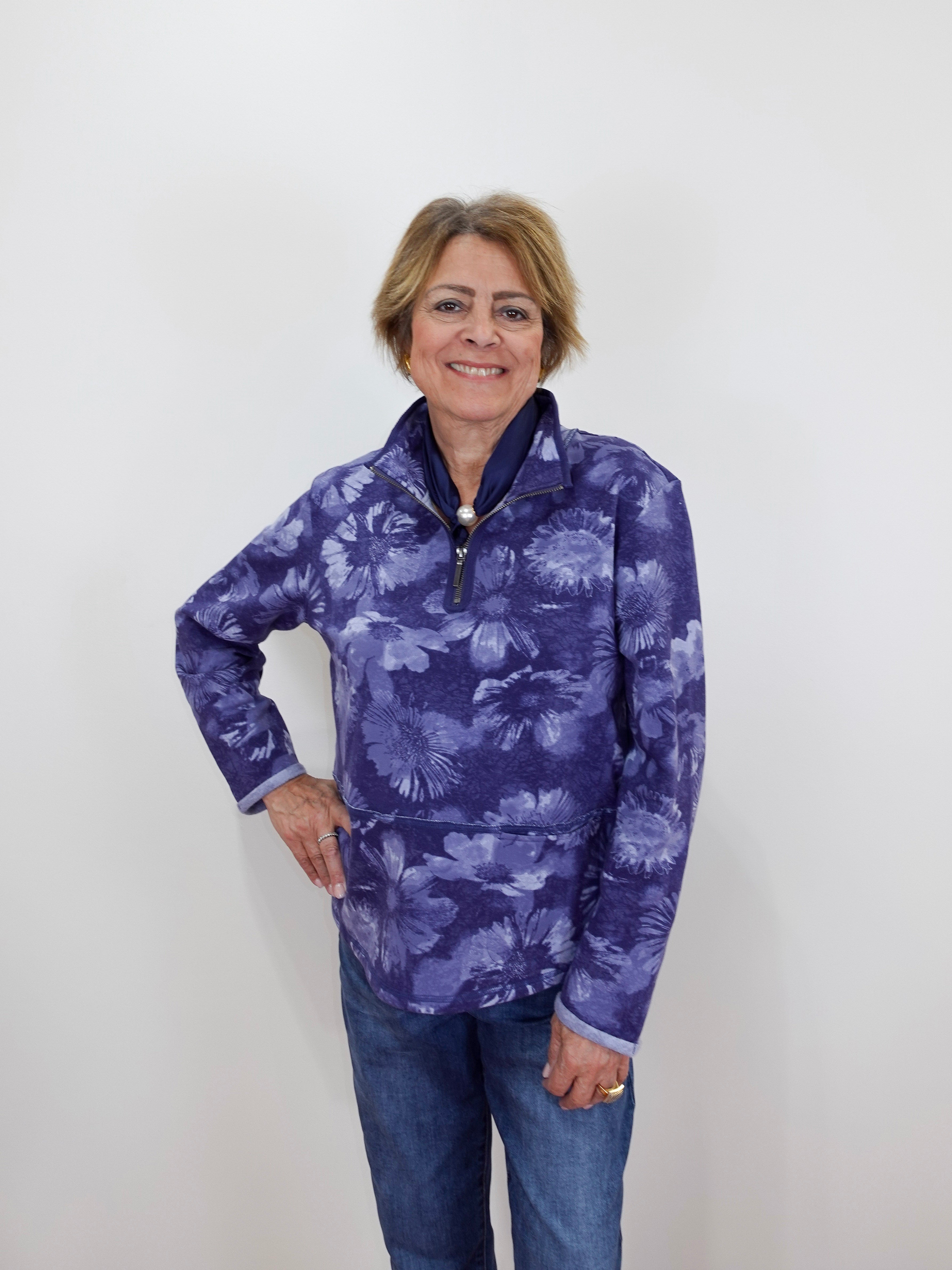 Floral Fleece Quarter Zip PullOver - TresChicTexas