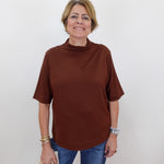 Funnel Neck Elbow Sleeve Knit Top - TresChicTexas