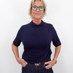 Funnel Neck Elbow Sleeve Knit Top - TresChicTexas