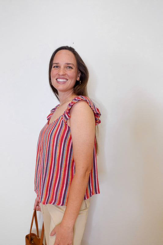 Flutter Sleeve Woven Top W / Ties