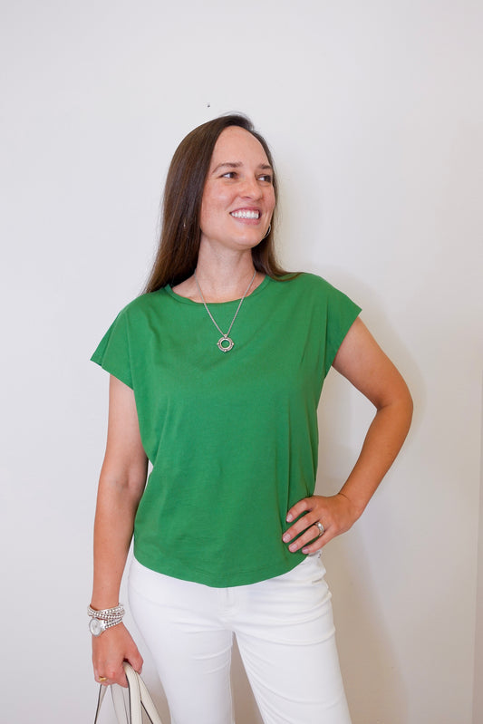 Cap Sleeve Crew Neck Top