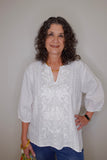 SPLIT NECK LINEN BLOUSE