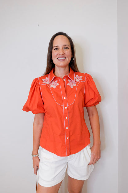 Puff Sleeve Embroidered Blouse