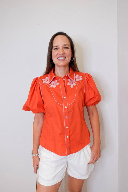 Puff Sleeve Embroidered Blouse