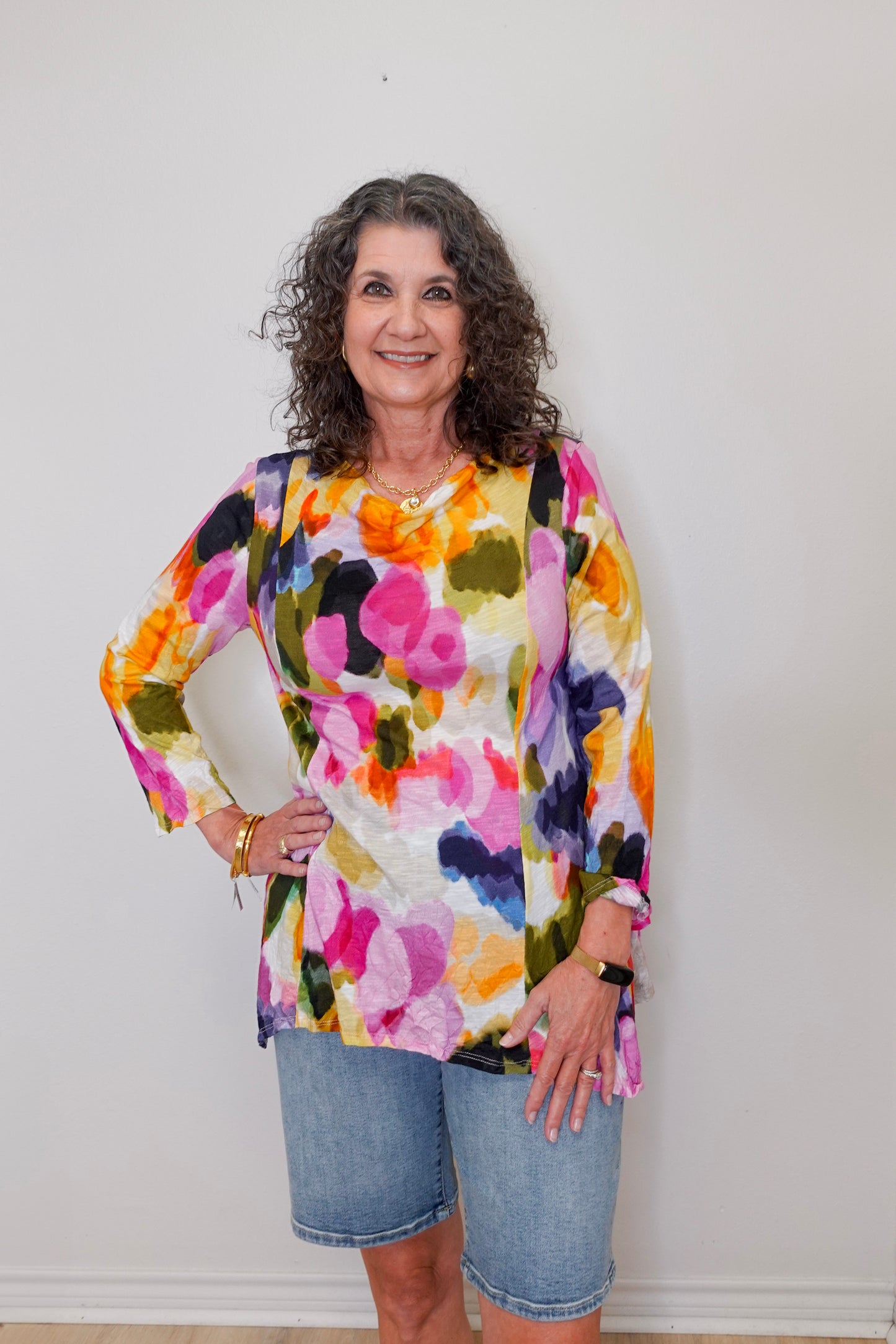 Tissue Crinkle Drape Collar Tunic