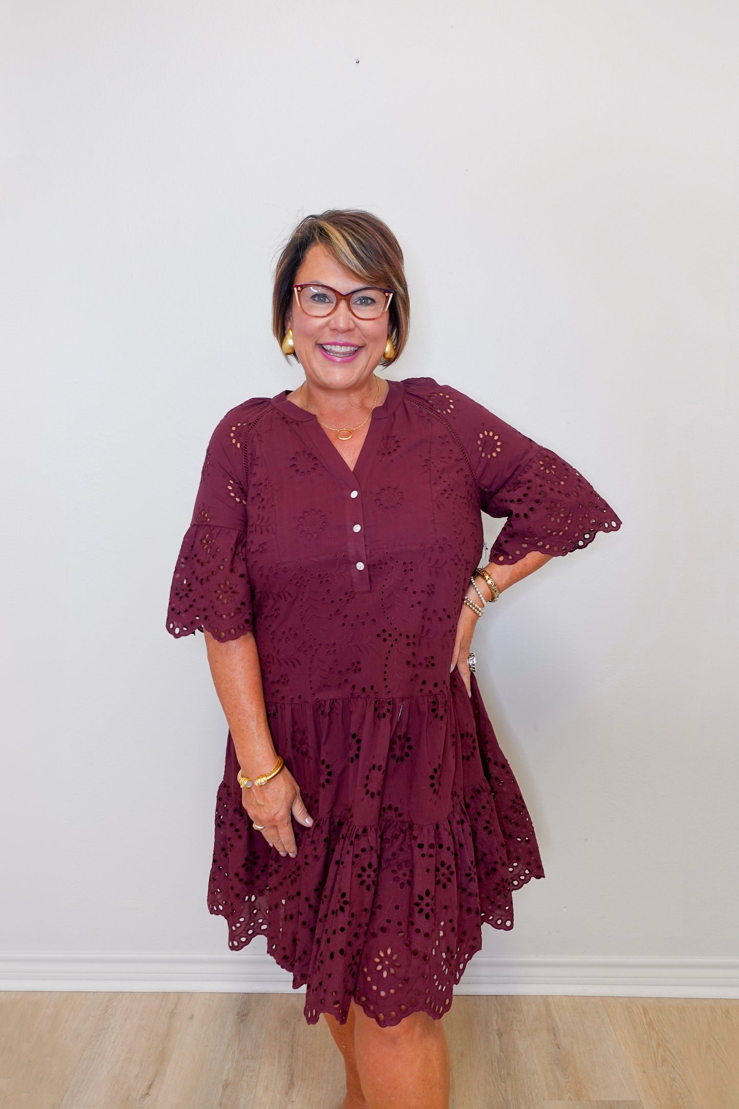 Mixed Pattern Eyelet Dress
