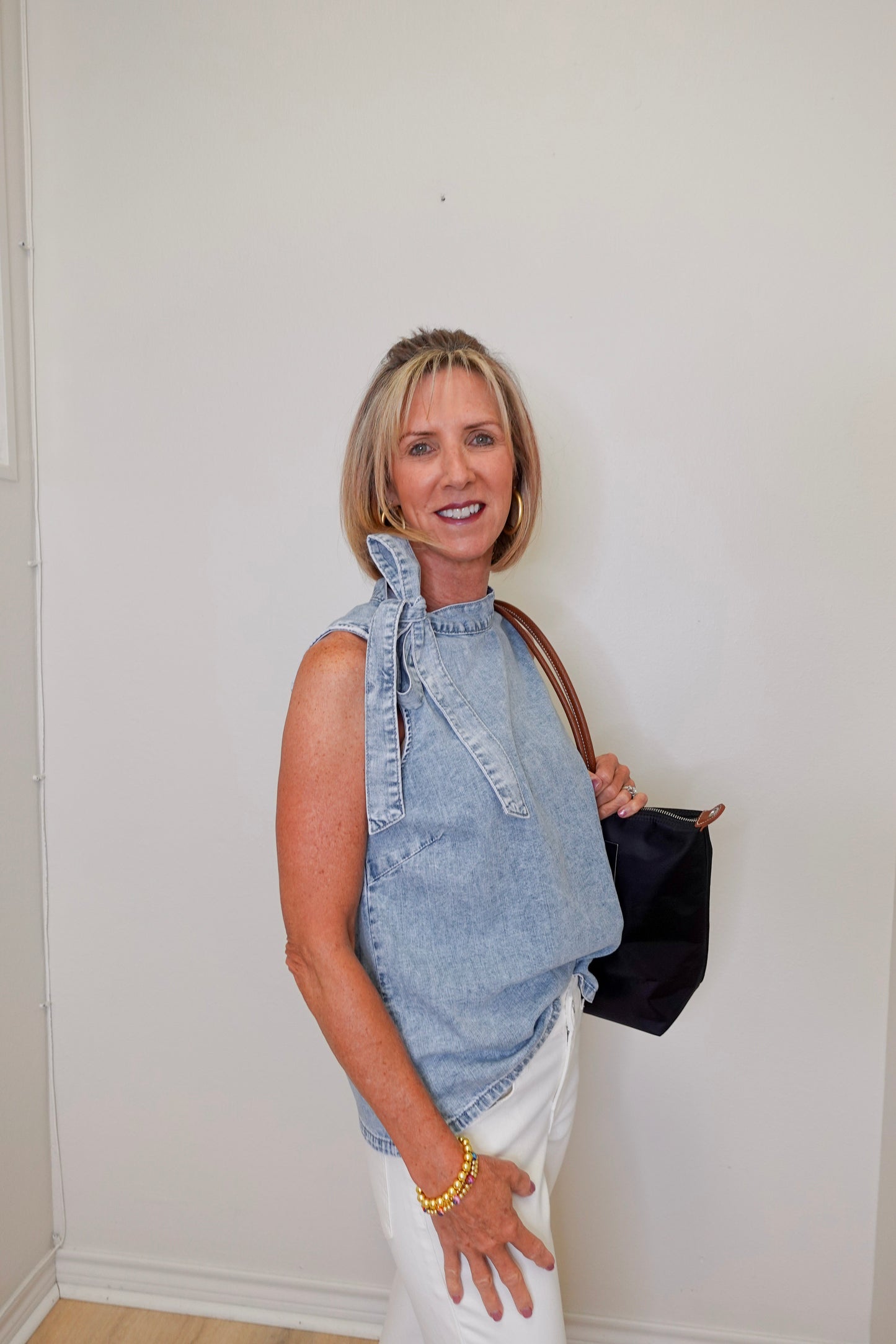 Sleeveless Bow Neck Blouse