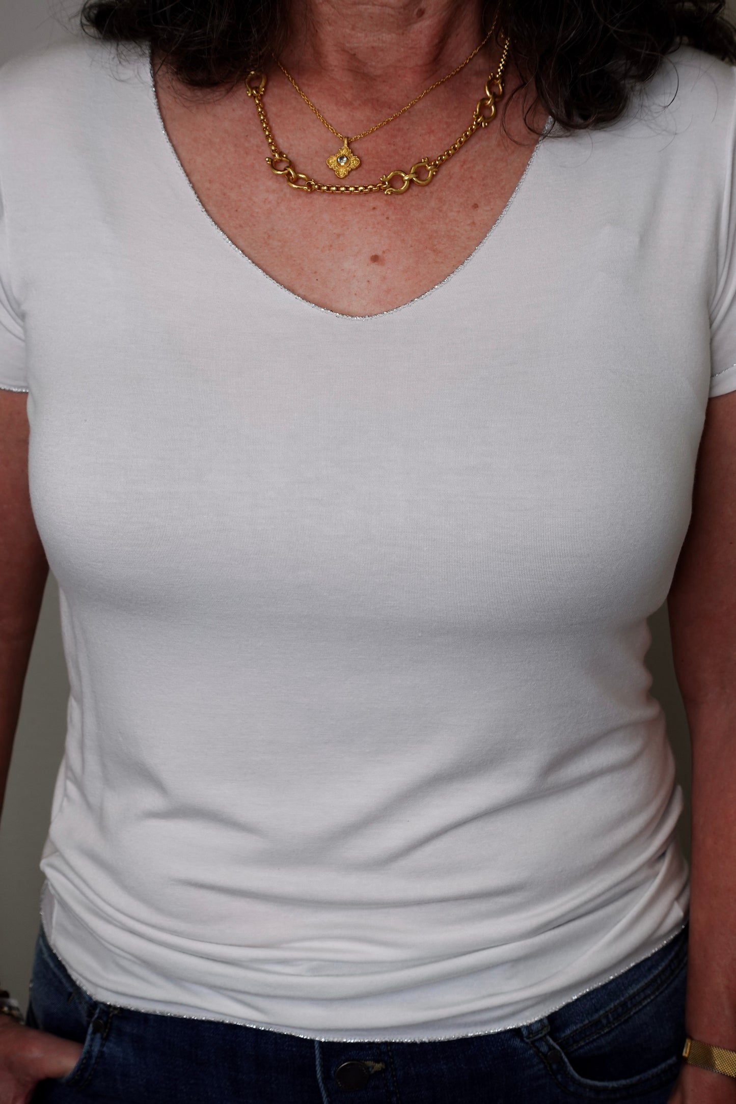 Scoop Neck Lurex Trim Tee