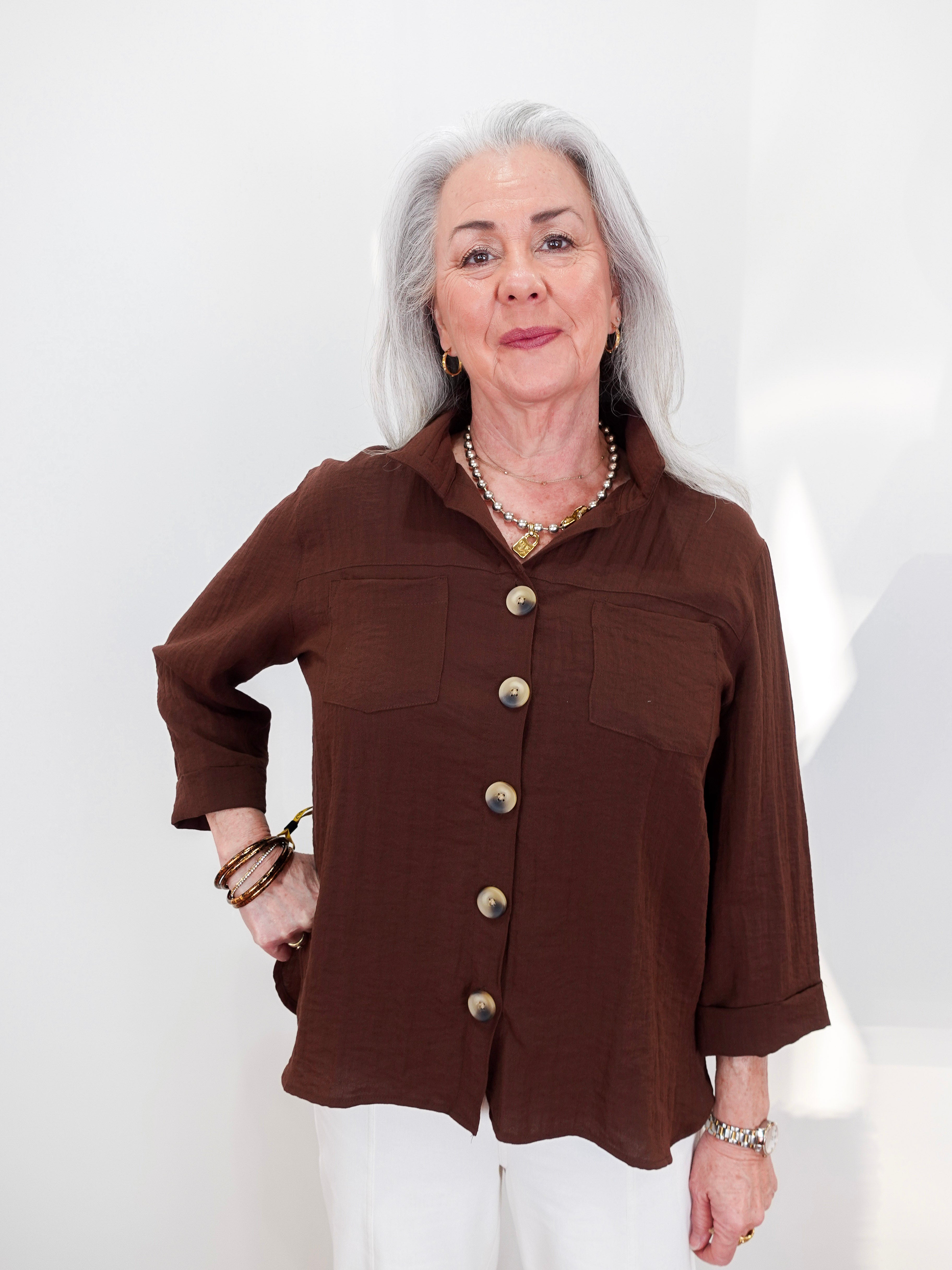 3/4 Sleeve Button Down Blouse - TresChicTexas