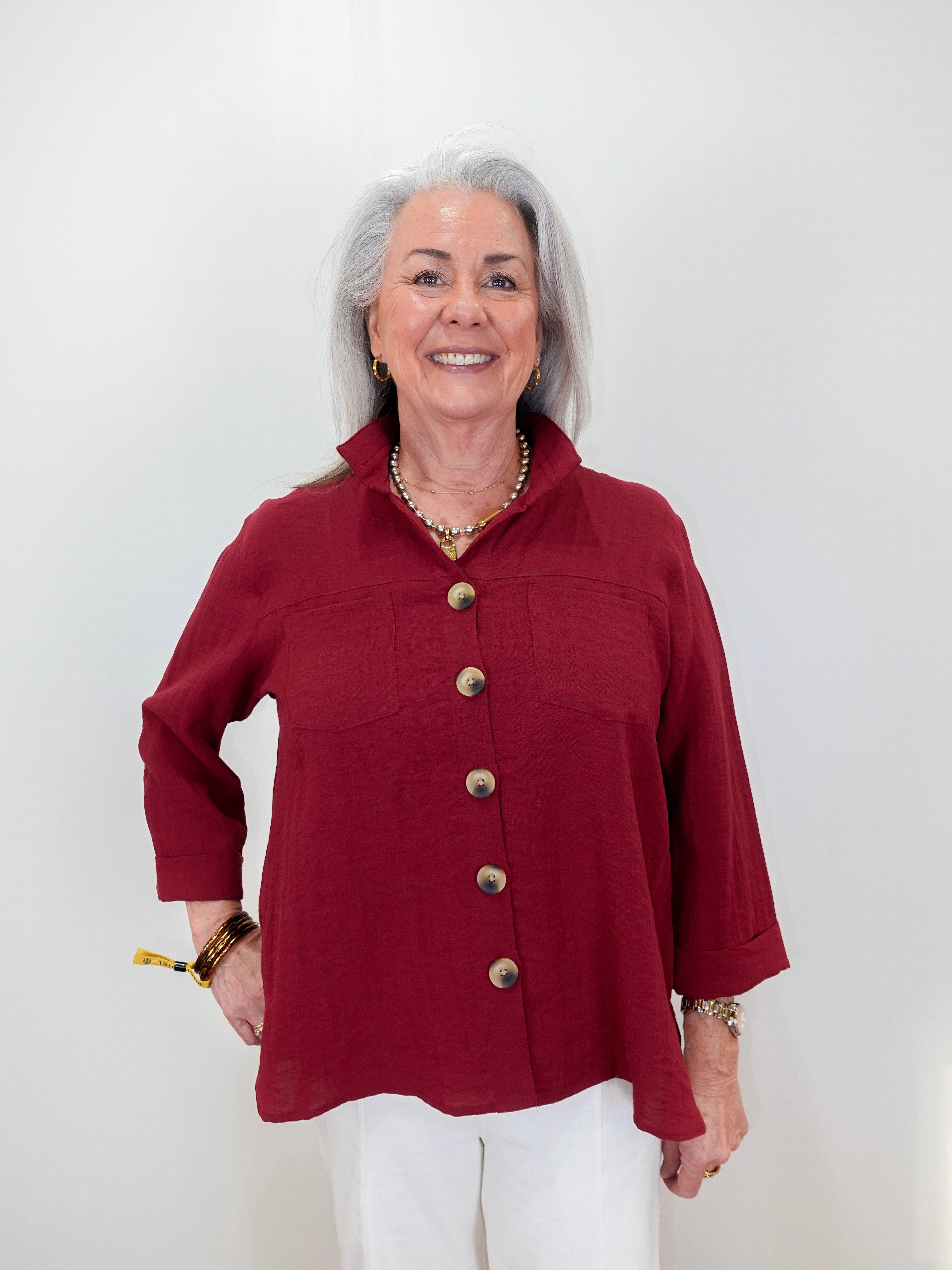 3/4 Sleeve Button Down Blouse - TresChicTexas