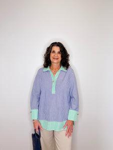 MIXED STRIPE POPOVER TOP