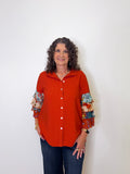 BUTTON FRONT TOP W/ RUFFLE SLEEVE