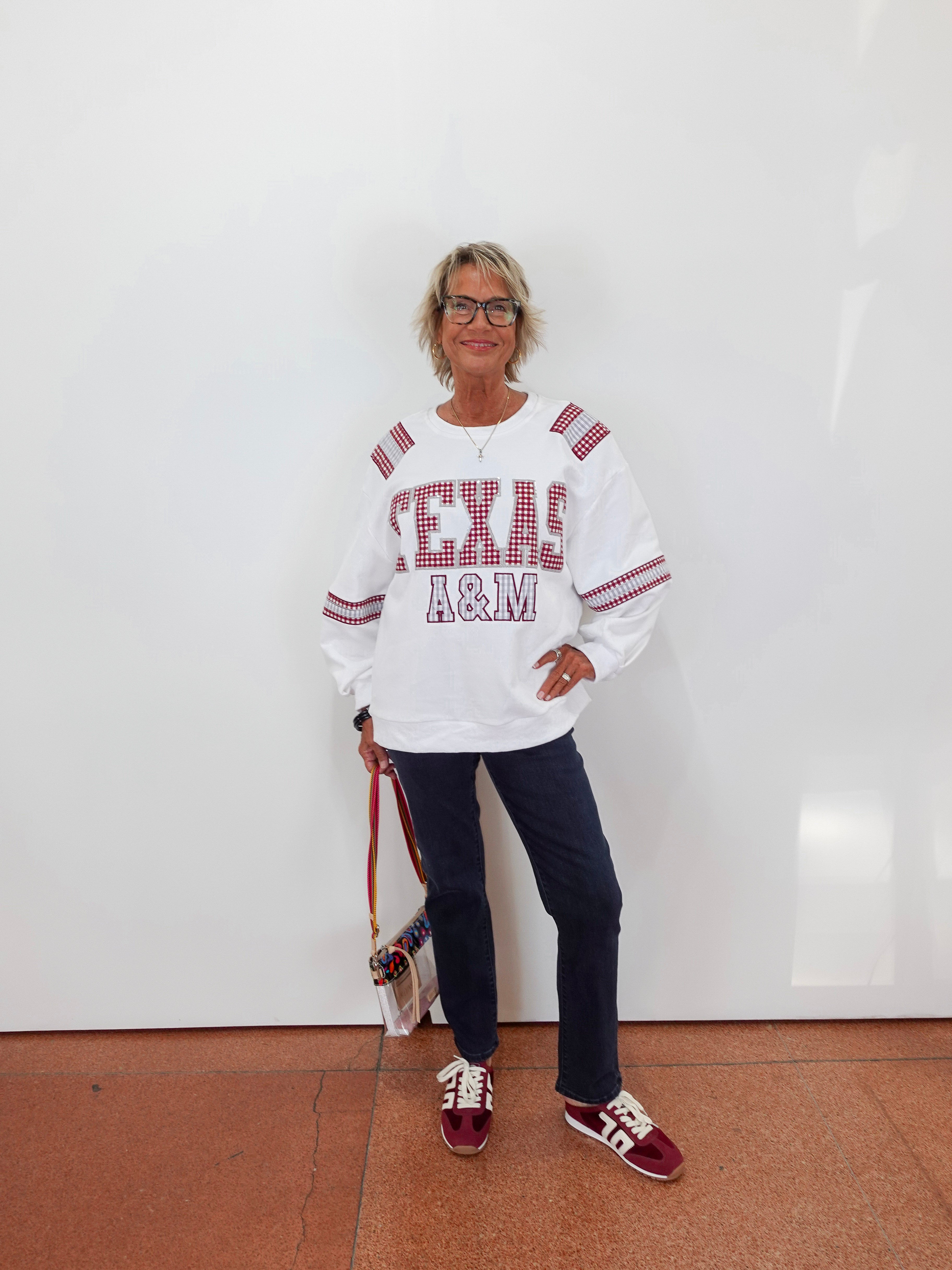 Texas A&M Gingham Words Jersey Sweatshirt - TresChicTexas