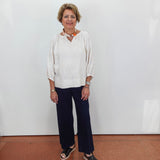 AllOver Cord Embroidered Split Neck Top
