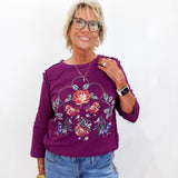 Embroidered Seamed Knit Top