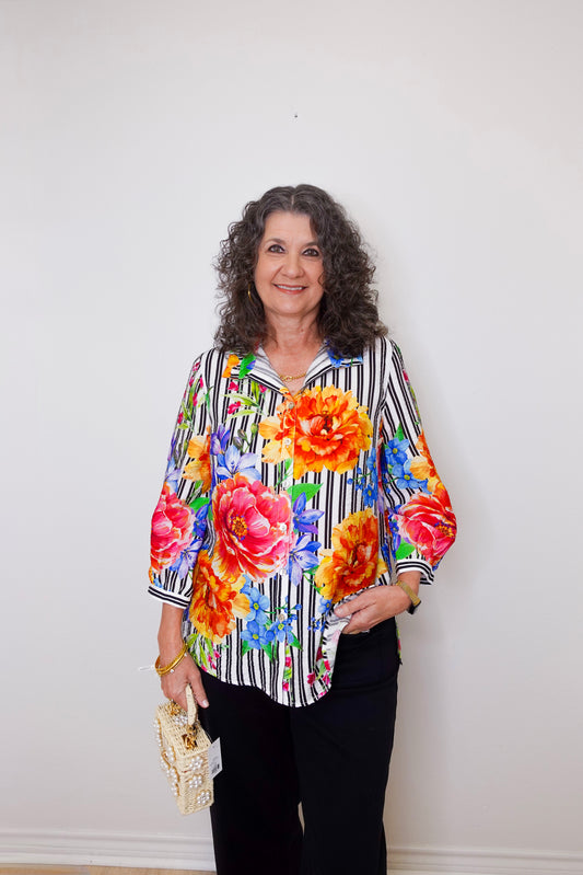 Floral Print Button Front Blouse