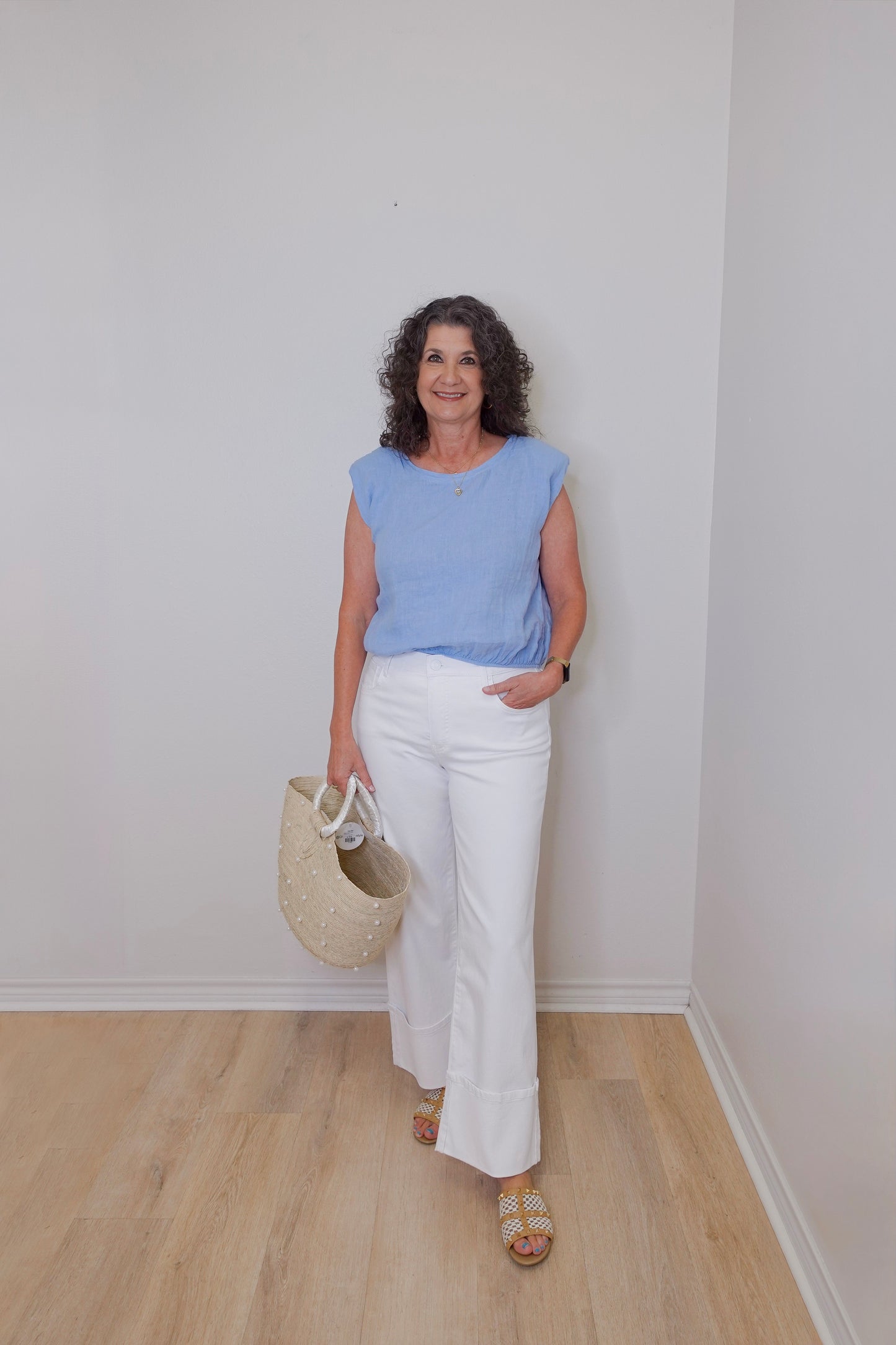 Linen Cropped Blouson Top