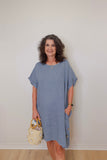 S/s Side Button Linen Dress
