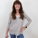 V-Neck L/S Sweater W/ Lace