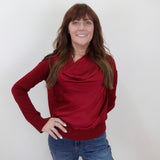 L/S Drape Neck Hybrid Sweater