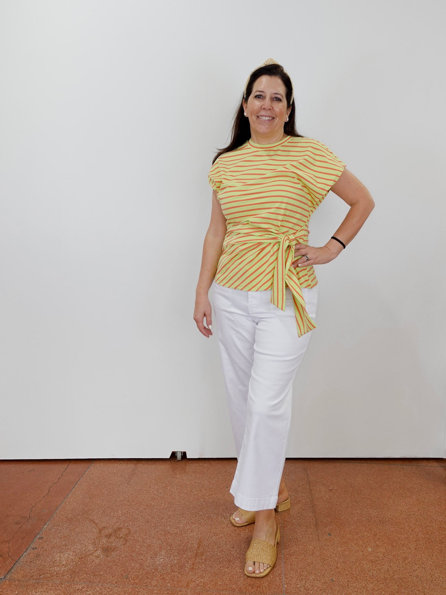 Striped Cinched Waist Tee - TresChicTexas