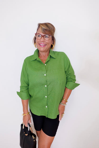 Linen Ruched Sleeve Shirt