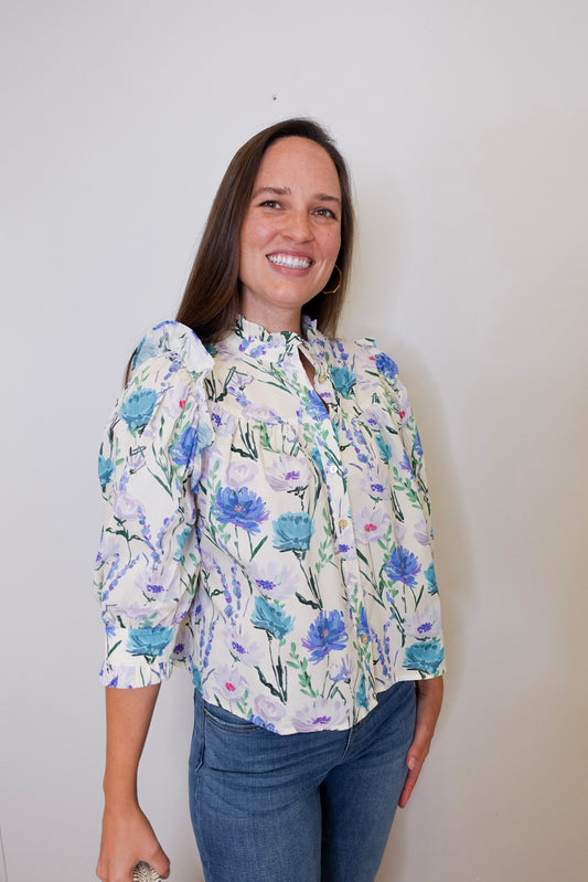 3/4 Sleeve Floral Blouse