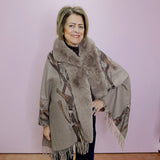 Faux Fur Trim Wool Wrap