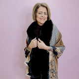Houndstooth/Paisley Wrap W/ Faux Fur Trim