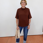 Funnel Neck Elbow Sleeve Knit Top - TresChicTexas