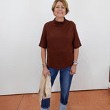 Funnel Neck Elbow Sleeve Knit Top - TresChicTexas