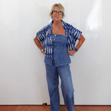 Button Down Denim Bustier W/ Smocking At Back