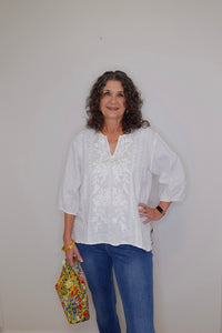 SPLIT NECK LINEN BLOUSE