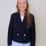 DBL BREASTED BLAZER W/ ATTACHED SHIRT CUFF
