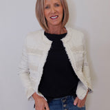 COLLARLESS JACKET W/ FRAY & LACE