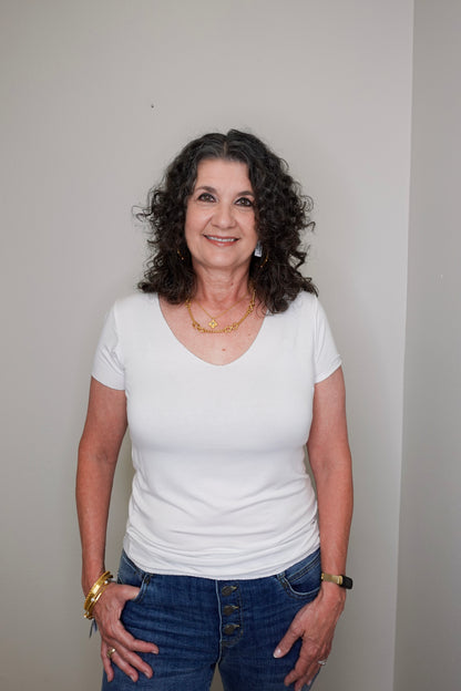 Scoop Neck Lurex Trim Tee